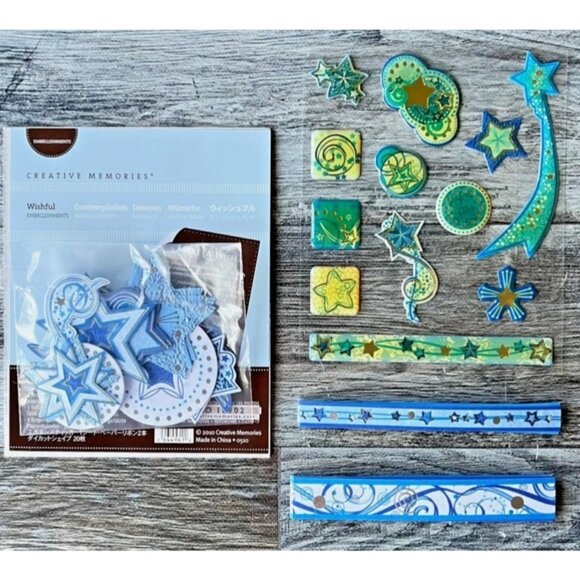 CREATIVE MEMORIES WISHFUL EMBELLISHMENTS DIE CUTS STICKERS RIBBONS NIP - Picture 1 of 3